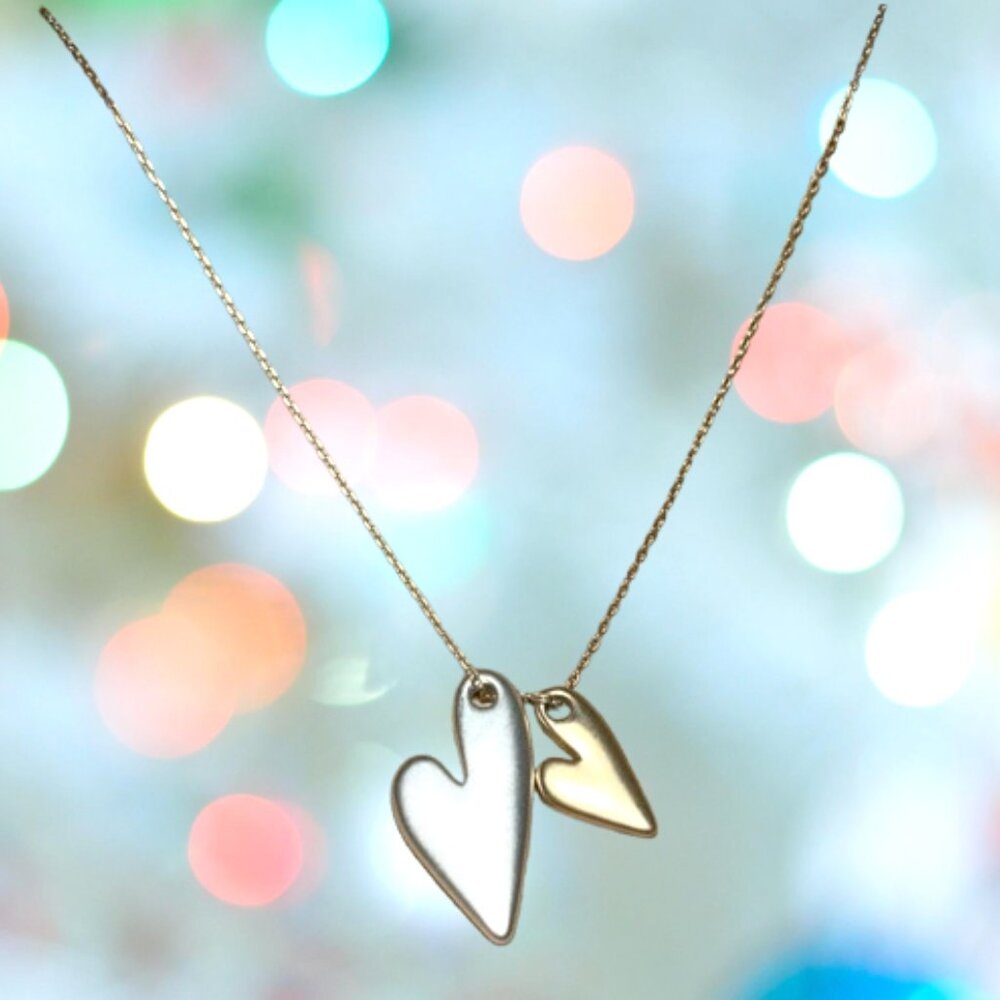 🆕 Lucky Brand charm pendant Necklace Two Tone Heart Silver Gold Tone 18" - Picture 2 of 7